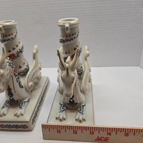 Vtg Franklin Mint The Imperial Dragons‎ of Heaven & Earth Dragon Candle Holders